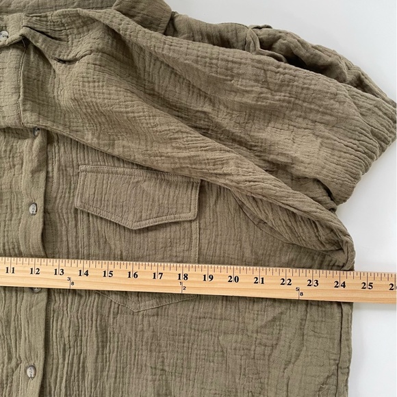 Grace + Karma Women's Olive Green Double Gauze Button Down Shirt Size 1X, NWT - Picture 6 of 7